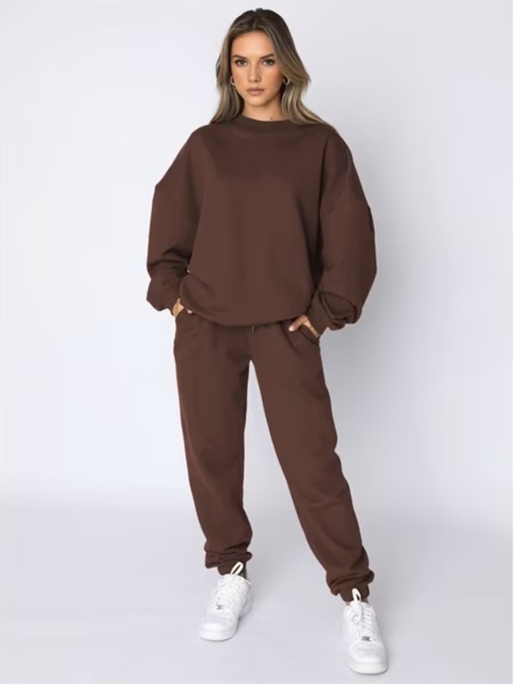 WCQ set pants and sweatshirt Brown Relaxed Joggers — Casual Track Pants